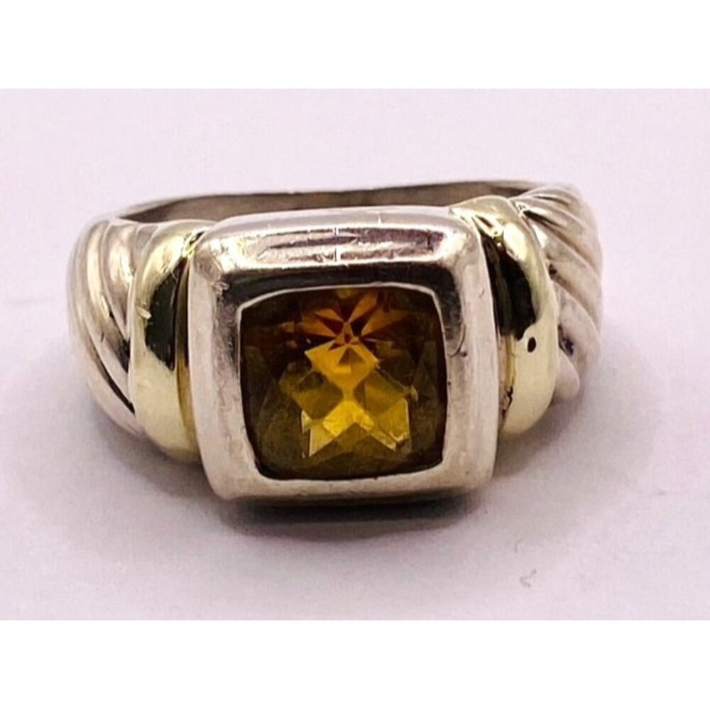 Sterling Silver Two-Tone Ring with Yellow Gemstone